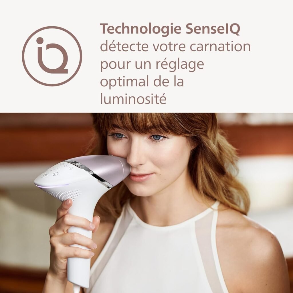 Épilateur à lumière pulsée Philips Lumea Série 8000 avec SenseIQ - 4 embouts et tondeuse-stylo Satin Compact, utilisation filaire (modèle BRI949/00)