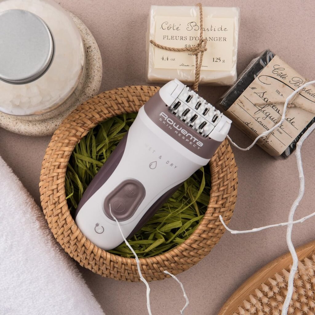 Rowenta Skin Respect EP8060F0 - Sans fil et utilisable sous l'eau, 24 pinces avec tête exfoliante et rasoir, accessoire aisselles, tête de coupe avec brosse nettoyante et trousse de toilette