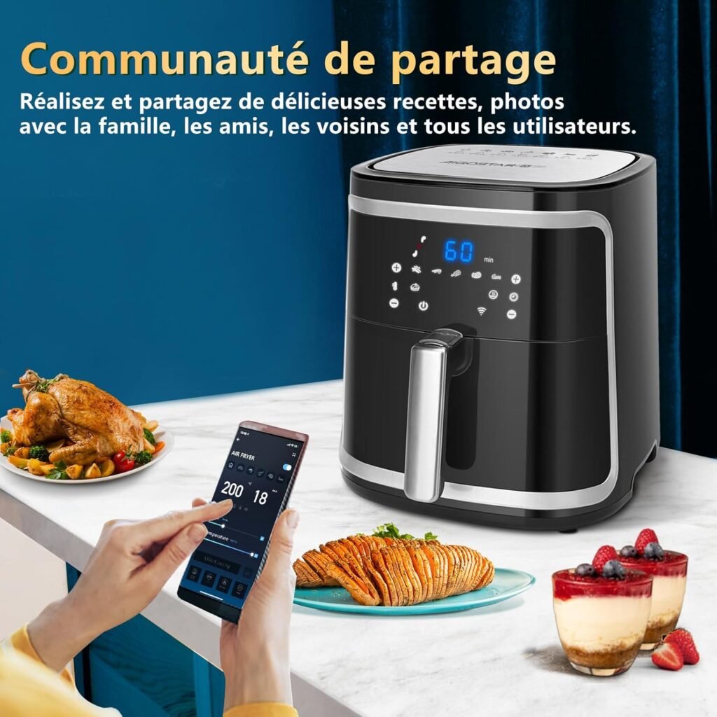 Friteuse à air intelligente Aigostar Smart Cube - 1900W, 7L - Connexion Wifi - Sans BPA