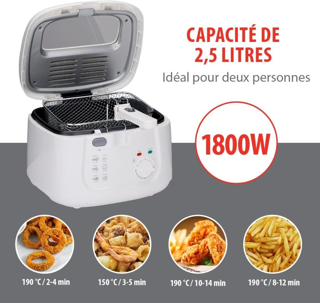 Friteuse Alpina - 1800 Watt - 2,5 Litres - Jusqu'à 190ºC - Blanc