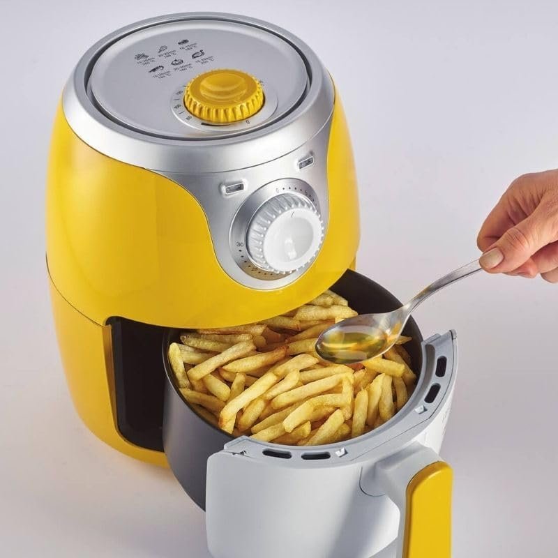Friteuse à air sans huile Ariete 4615 Airy Fryer Mini, 400g de frites, 1000W, 2 litres, plastique jaune