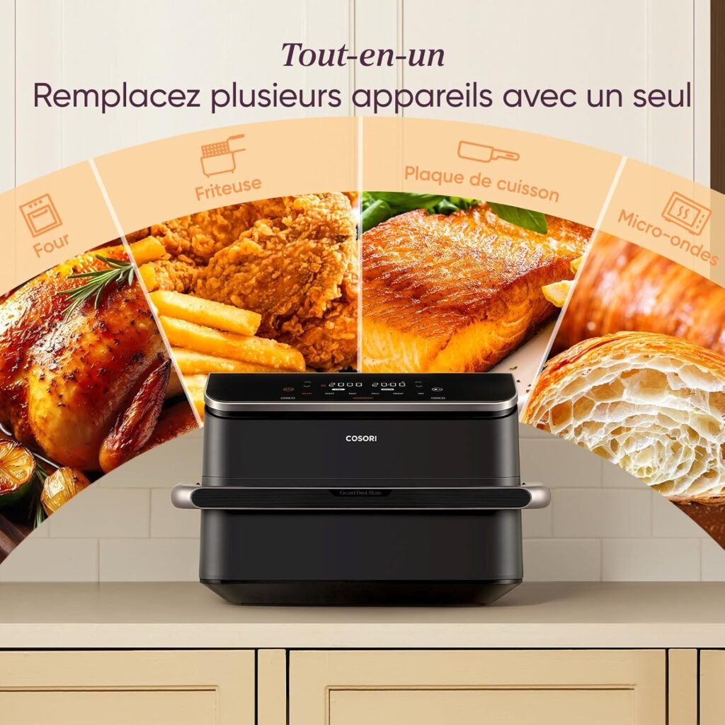 Friteuse sans Huile COSORI Air Fryer 10L Twinfry, Dual Zone Avec Séparateur Amovible, Capacité Flexible de 10L, Friteuse sans Huile 6-en-1,35℃-240℃, 45% d'Énergie en Moins, Livre de Recettes et Application