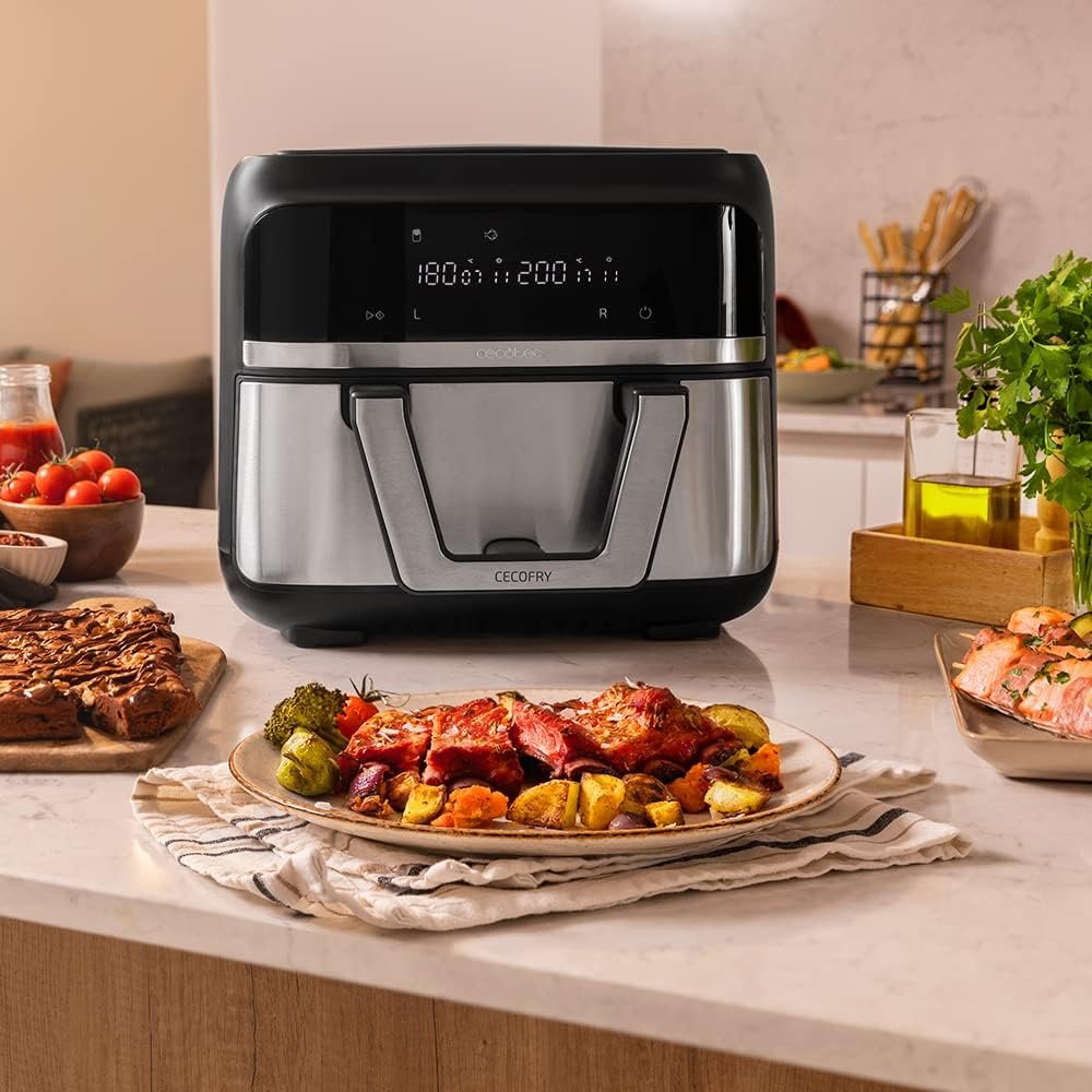 Cecotec Air Fryer Cecofry Dual 9000 - Friteuse à Air sans Huile, 9L, 2850W, 6 Modes, Technologie PerfectCook, Design Compact et Panneau Tactile Multifonction