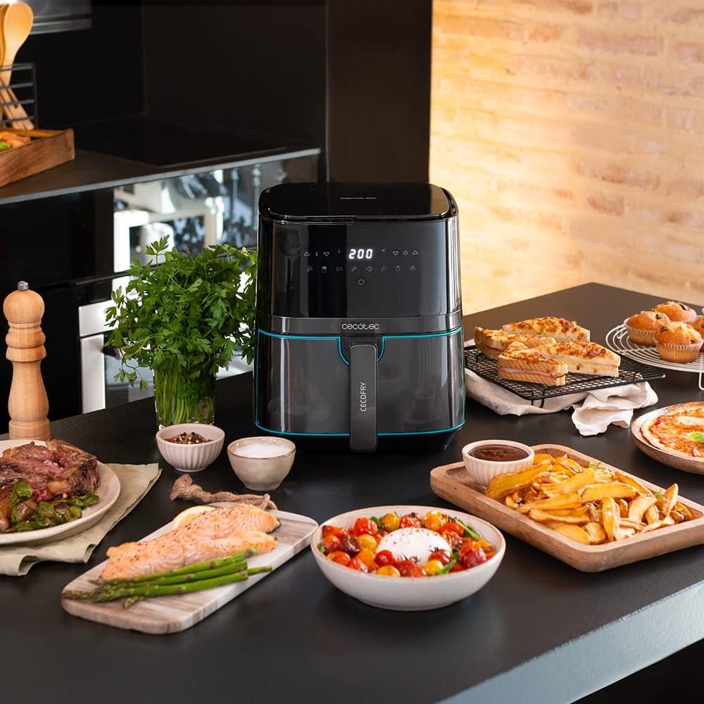Friteuse sans huile Cecotec Cecofry 5L d'air Full InoxBlack 5500 1450W - Diététique et Numérique - Thermostat Réglable - Noir - Technologie PerfectCook - Finitions en Acier Inoxydable