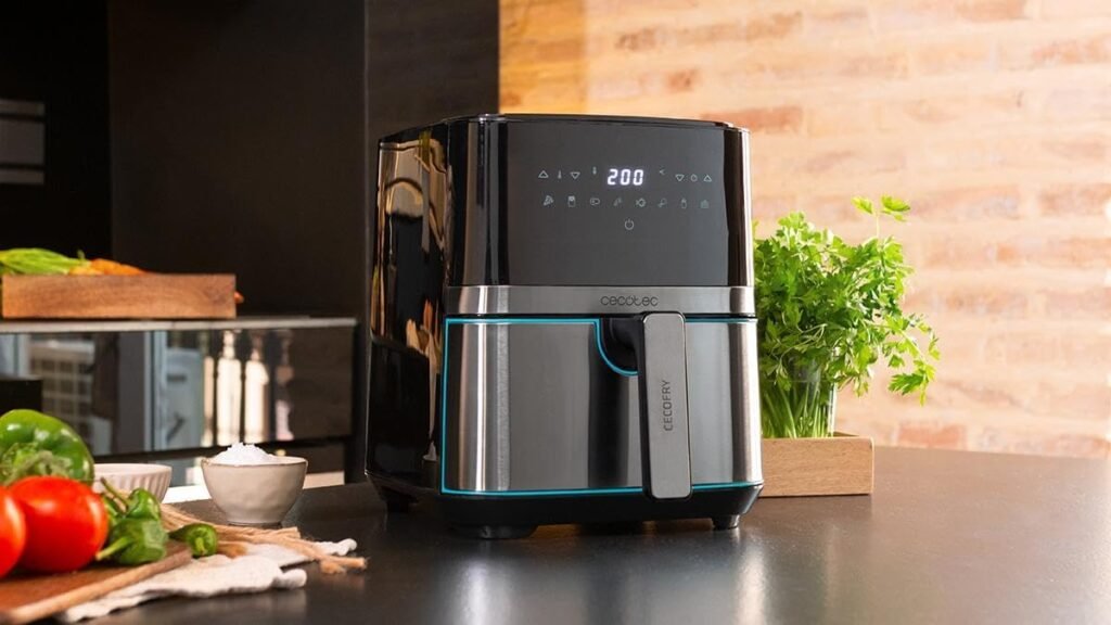 Friteuse à Air sans Huile Cecotec de 5,5 L - Air Fryer Cecofry Full InoxBlack 5500 Pro - Diététique et Digitale - Finitions en Acier Inox - Pack d'Accessoires - Acheter Maintenant!
