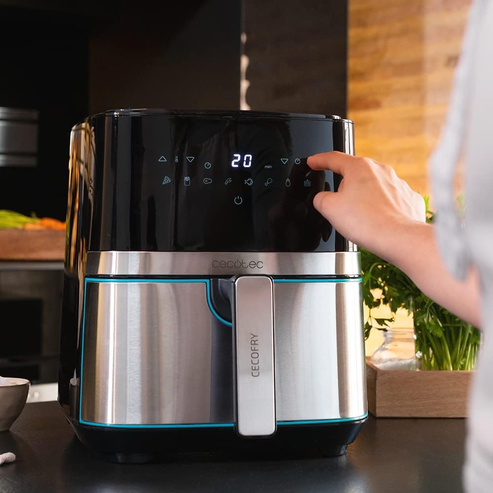 Friteuse à air sans huile Cecotec Cecofry Full Inox 5 L 5500. Avec finition en acier inoxydable, régulateur de température, 8 modes de cuisson et minuteur.