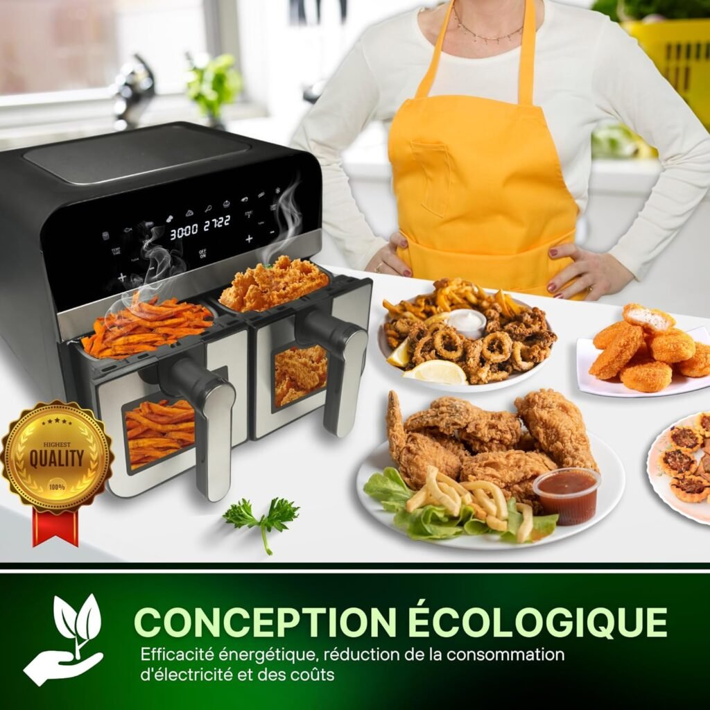 Friteuse à air chaud Comfy Nest CNAFD45WS - Air Fryer numérique double panier 2400W, cuisson saine et rapide, design moderne, idéale pour toute cuisine - Gris