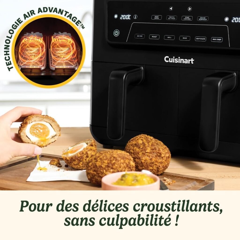 Cuisinart XXL Air Fryer Dual-Zone sans PFAS - Cuisson sans produits chimiques - Air Fry, Rôti, Gril, Patisserie, Déshydratation, Max Crisp et Garder au chaud - Tiroirs doubles, 2 x 5.2L