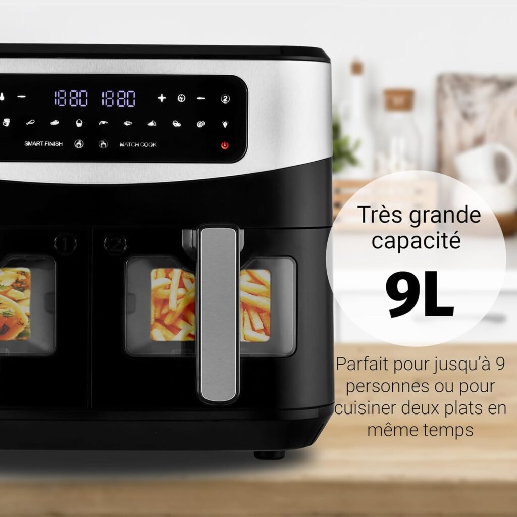 Friteuse à Air Chaud, Double Tiroirs, Capacité 2x 4,5 L, 9 Programmes de Cuisson, Fonctions Match Cook & Smart Finish, 2600 W, Noir/Argent, VG AFT 3008 - Image du produit