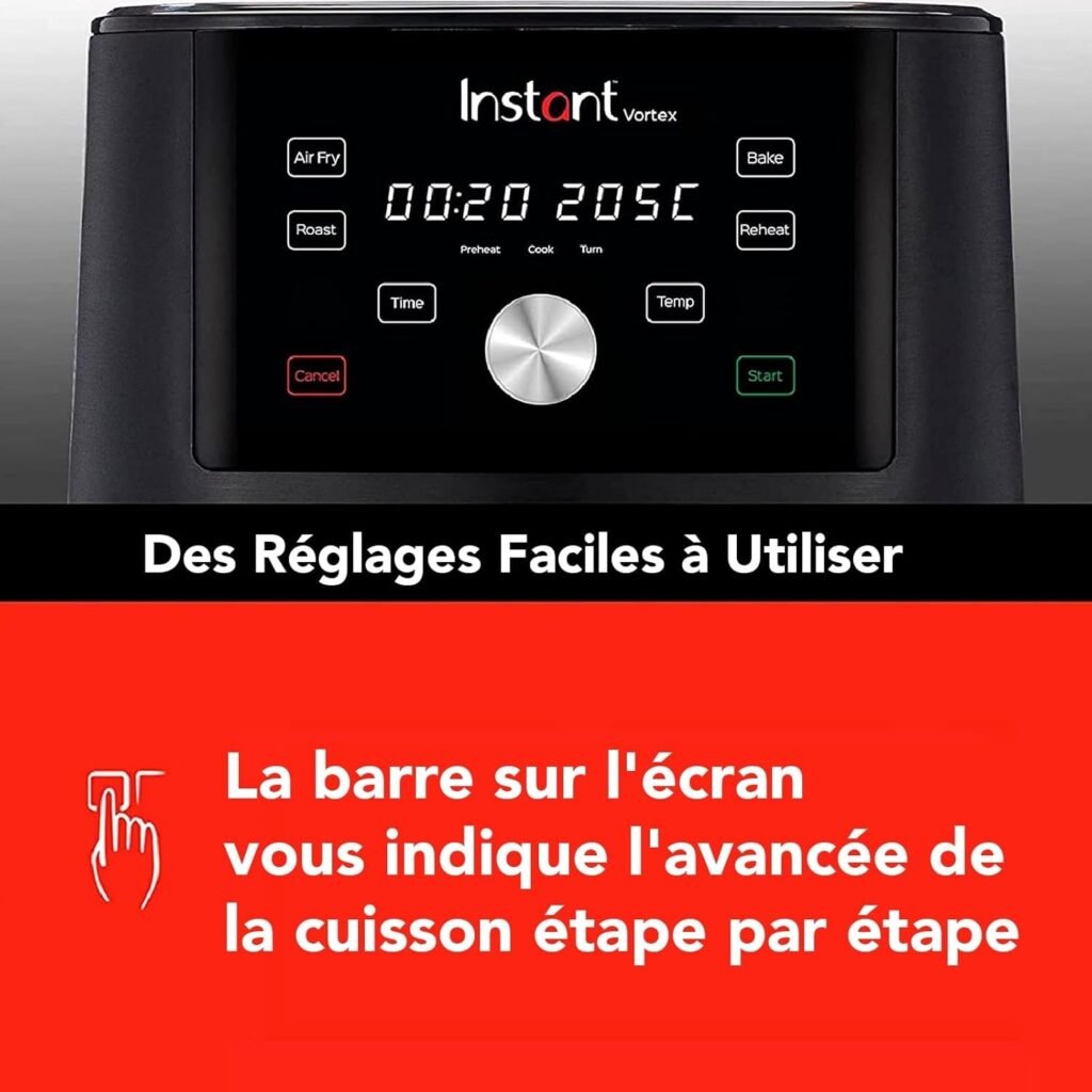 Friteuse à air 4 en 1 Vortex 6 Plus d'Instant Brands, 1 700 W, 3,7 L, pour friture, cuisson au four, grillades, déshydrateur et chauffe-aliments - Multi-fonctions compact pour une cuisine polyvalente.