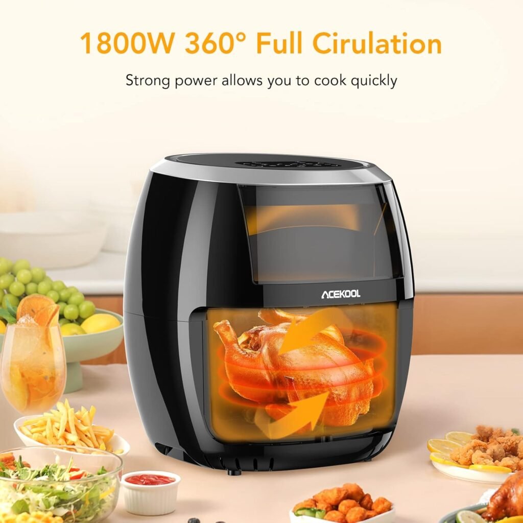 Friteuse sans Huile Air Fryer Électrique à Air Chuad avec Livre de Recette 8L 1800W 8 Programmes XXL en Acier Inox Écran Tactile LED Fenêtre Visible sans BPA Chaleur à 360° Noir Acekool - Acheter maintenant sur Acekool.fr