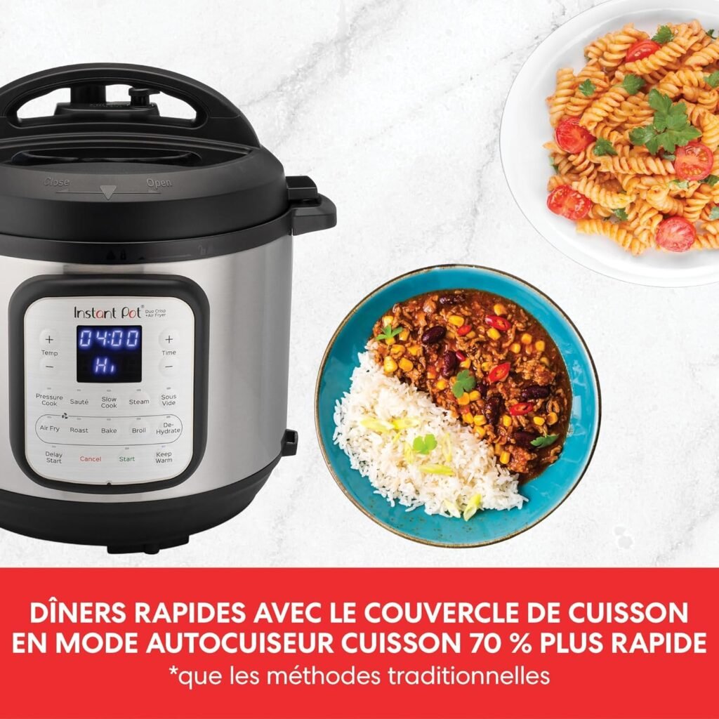 Instant Pot Duo Effet Croustillant, Multicuiseur 11 en 1 - Autcuiseur Friteuse à Air, Cuisson Lente, à la Vapeur, Sous-Vide, Déshydrateur, Chauffe-Plat et Fonction Pâtisserie - 5.7 L - Image du produit