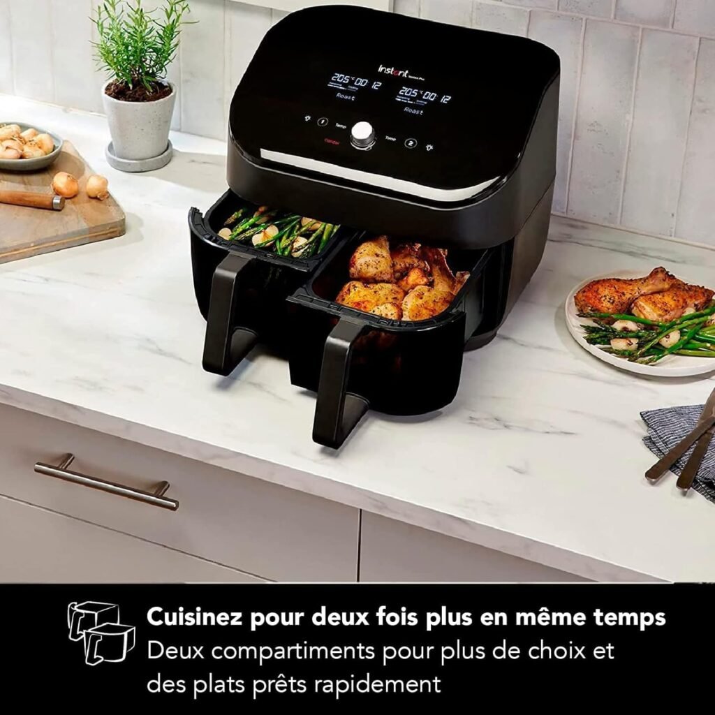 Friteuse sans Huile Double Compartiment et Vitre Transparente - Instant Pot Vortex Plus - 8 Programmes de Cuissons - Friteuse à Air, Pâtisserie, Rôtir, Grill, Séchage, Chauffe-Plat - 7.6L - 1700W