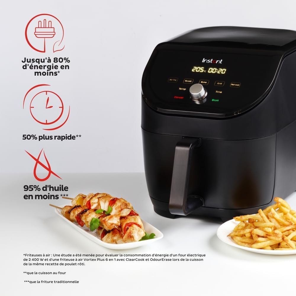 Instant Pot Vortex Slim - Friteuse sans Huile Électrique 5 en 1 - Multicuiseur - Noir - Puissance 1700W - 5.7 L