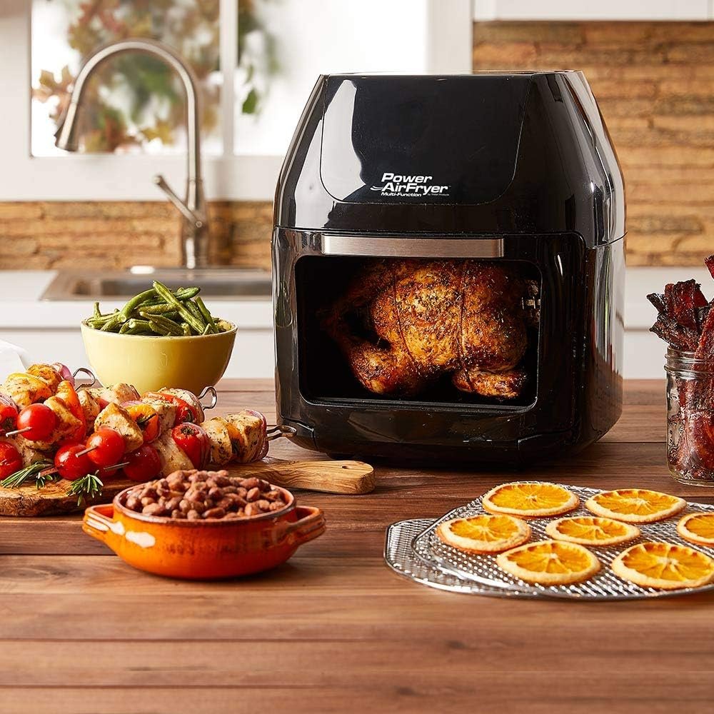 Friteuse à air chaud sans huile Mediashop Air Fryer Multi-Function - 6 en 1 - Noir - Jusqu'à 80% de graisse en moins - Idéal pour tomates déshydratées, grillades, etc.