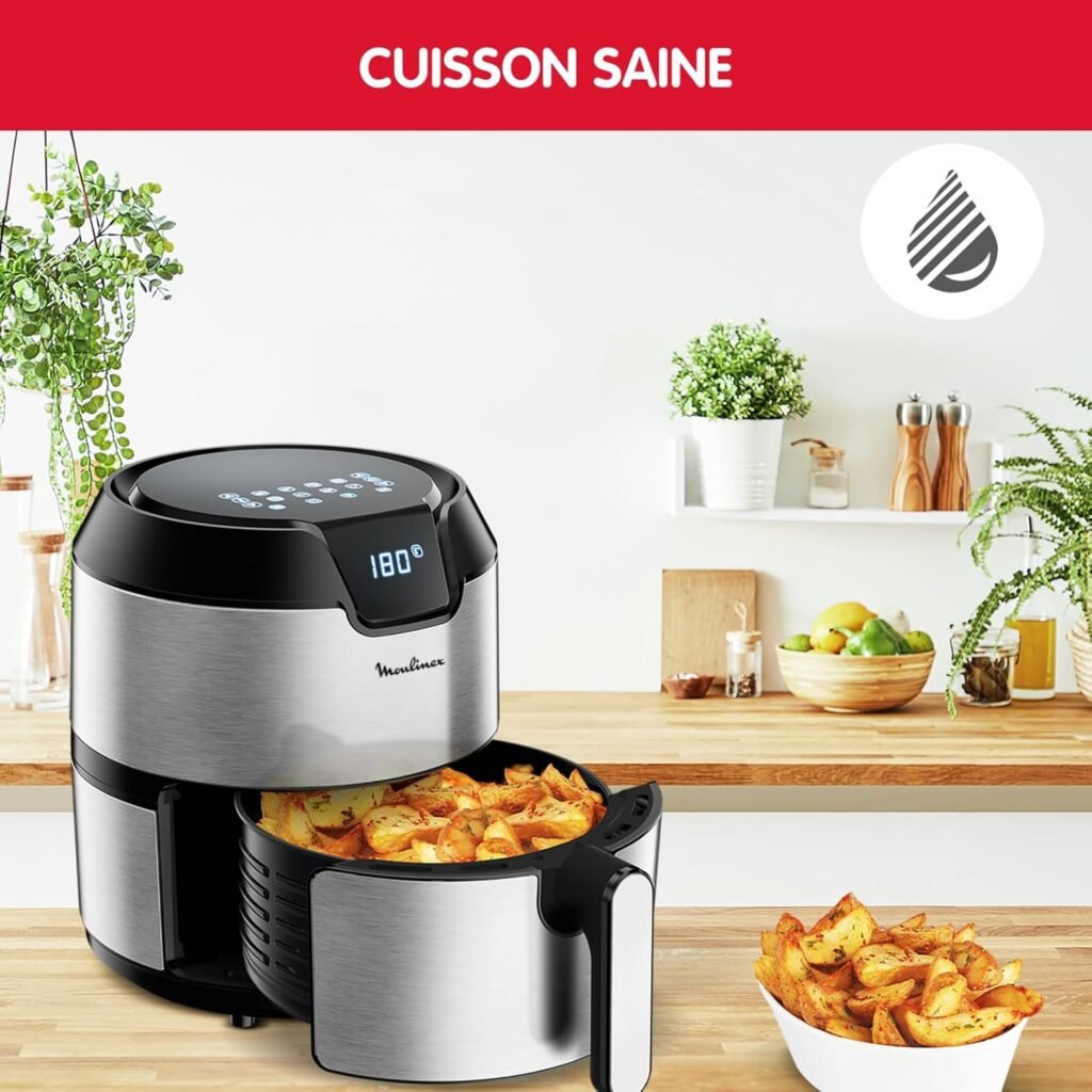 Moulinex Easy Fry Deluxe Friteuse sans huile XL + gril, Capacité 4,2 L, Jusqu’à 6 personnes, 8 programmes, Ecran tactile, Arrêt automatique, air fryer EZ401D10