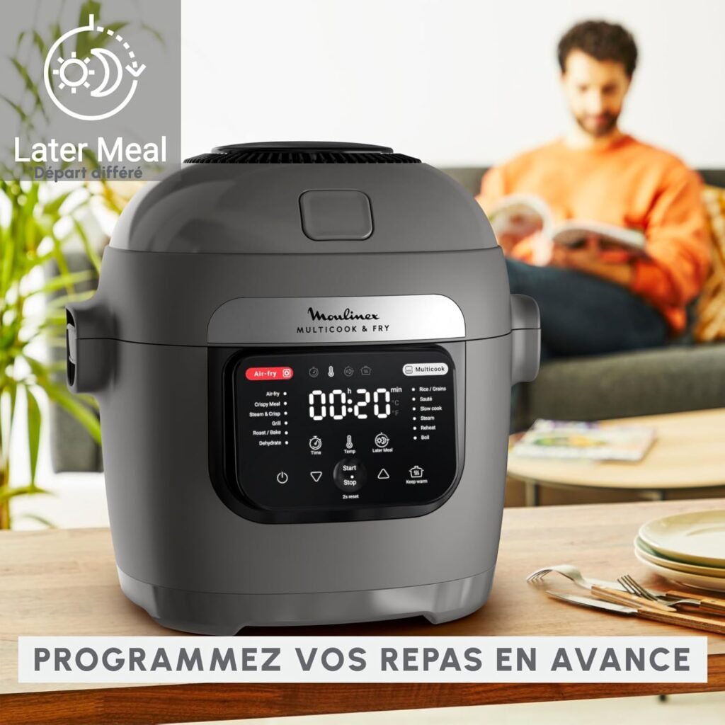 Moulinex Multicook Fry Multicuiseur et air fryer, 12 programmes, 6 L, Gris, Spatule incluse YY5553FB