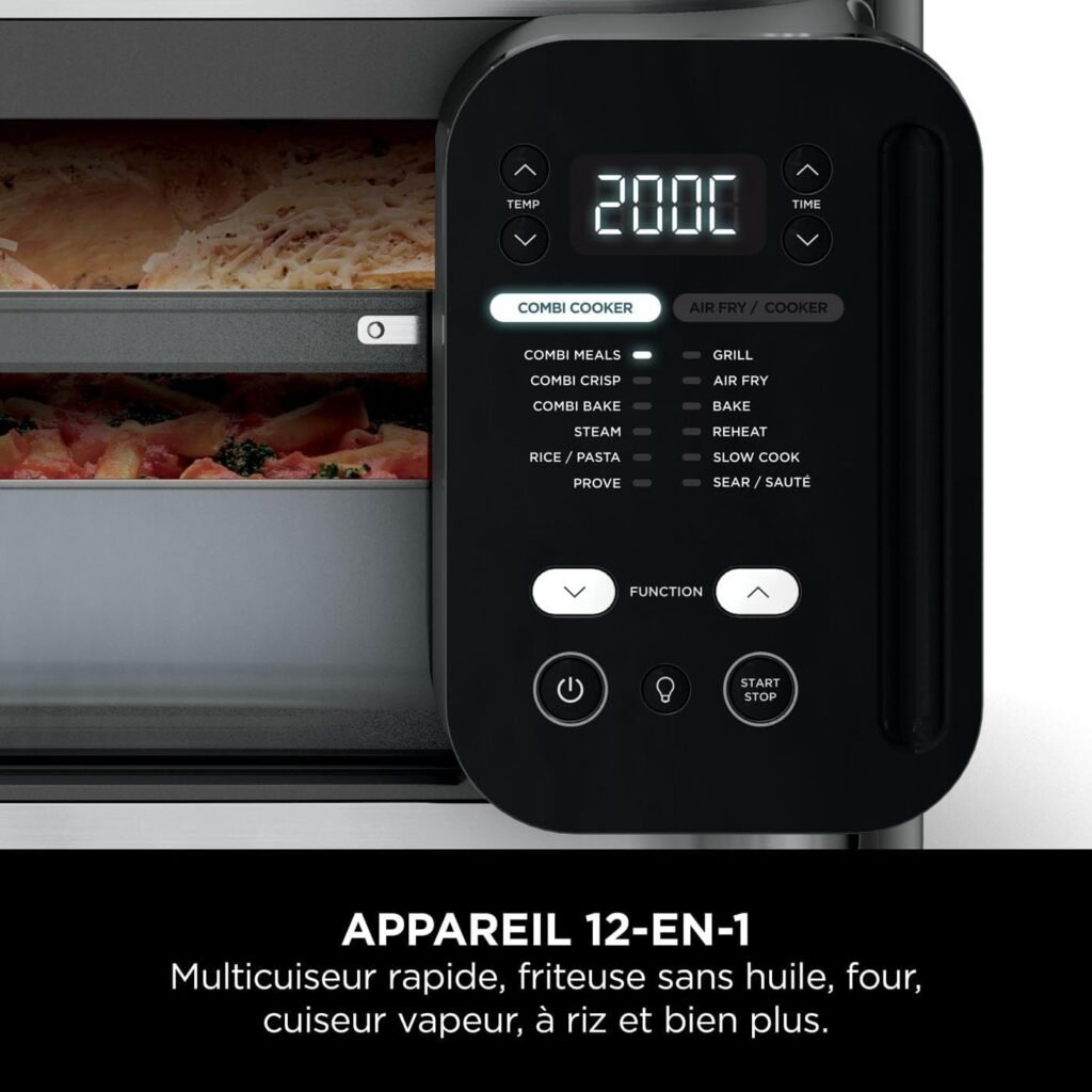 Ninja Combi 12-en-1 Multicuiseur, Four, Autocuiseur et Friteuse sans huile, 12 Fonctions de Cuisson, Repas de Taille Familiale en 15 Minutes, avec Plateau de Cuisson, Guide de Recettes, Gris, SFP700EU.