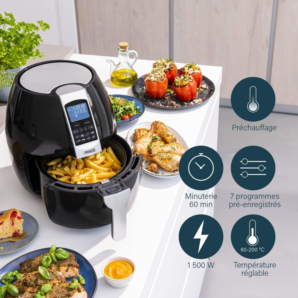 Friteuse Aerofryer XL Princess - 3,2 L - Panneau de contrôle digital - 8 programmes - 1500 W - Sans huile - Air Fryer - 182020