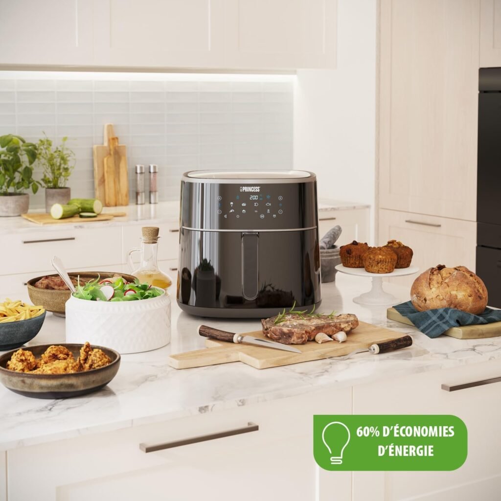 Friteuse à air chaud numérique Princess - Capacité du réservoir variable 8 L - 6 programmes prédéfinis - Moins d'huile - Affichage numérique - 182254
