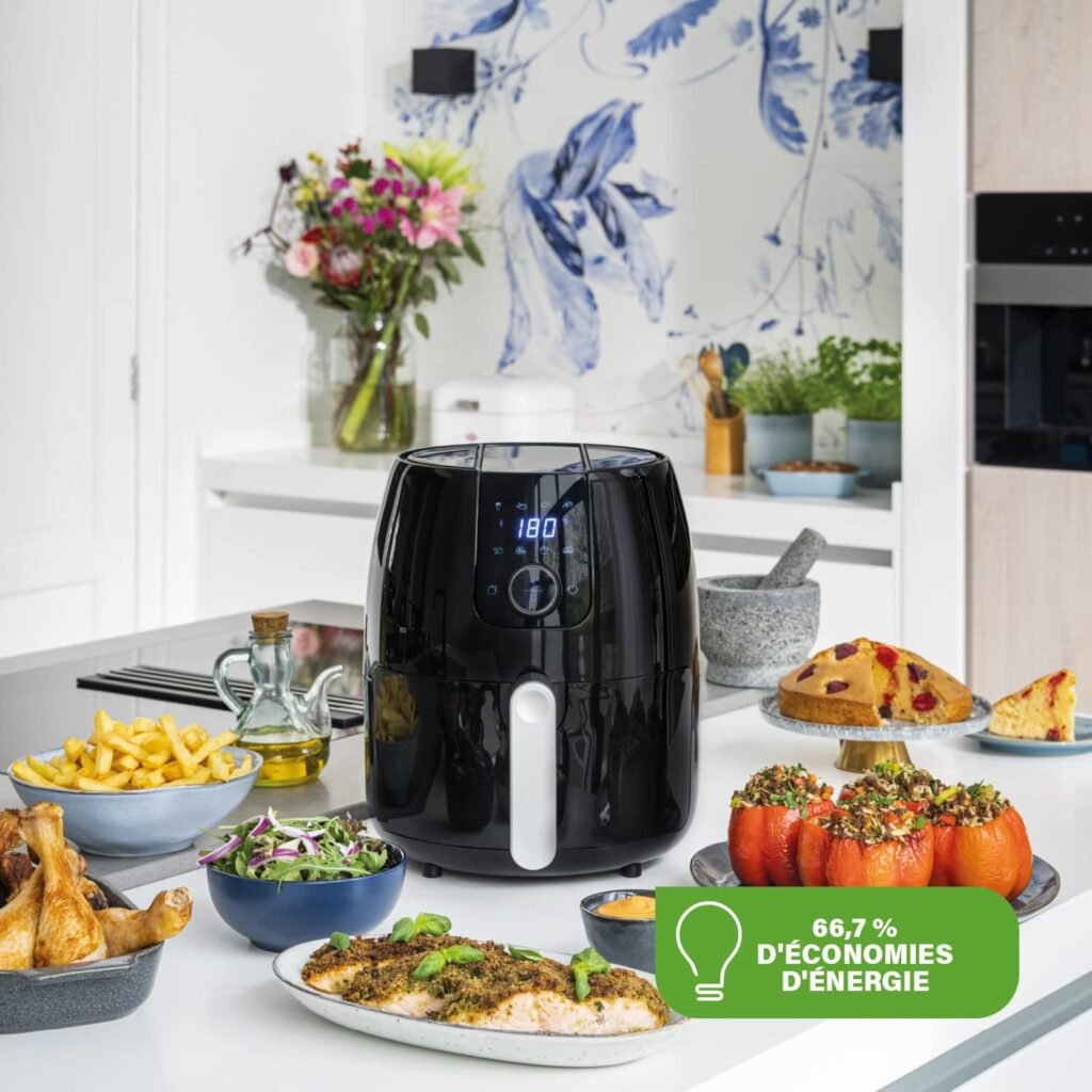 Friteuse sans huile numérique Airfryer Princess - Noir, 4,5 L - 1 kg de frites - Livre de recettes à télécharger