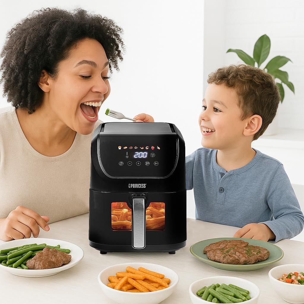 Friteuse Princess Slim Airfryer 5,5 L - 1500 W - silencieux (55 db) - Sans huile - 8 programmes de cuisson - Thermostat réglables - Revêtement antiadhésif - 182240