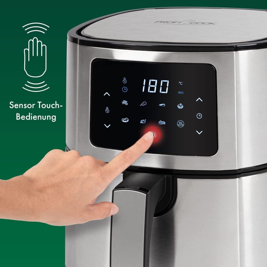 Profitez de délicieuses frites croustillantes et savoureuses sans avoir à utiliser de l'huile ni de la graisse avec la ProfiCook® Friteuse à air chaud PC FR 1239 H. Avec une capacité de 5,5L, cette friteuse à air XXL est parfaite pour préparer des frites, des nuggets et même des steaks. Équipée d'un écran tactile LED et de 7 programmes automatiques, vous pourrez préparer vos plats préférés en toute simplicité. Avec sa puissance de 1400W, cette friteuse à air en inox vous garantit des résultats parfaits à chaque utilisation. Commandez dès maintenant et régalez-vous en toute légèreté !