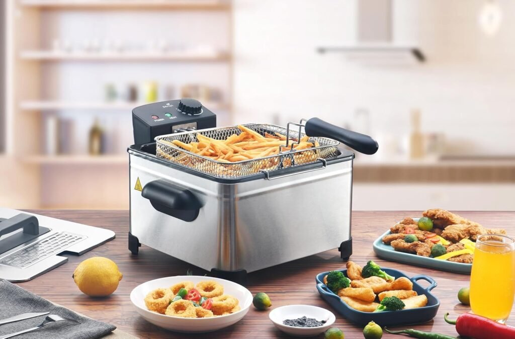 Friteuse électrique cuve amovible inox 5L, grande capacité, 3 paniers amovibles, 2000W, Family Fryer, SYCK-DF009, Argent