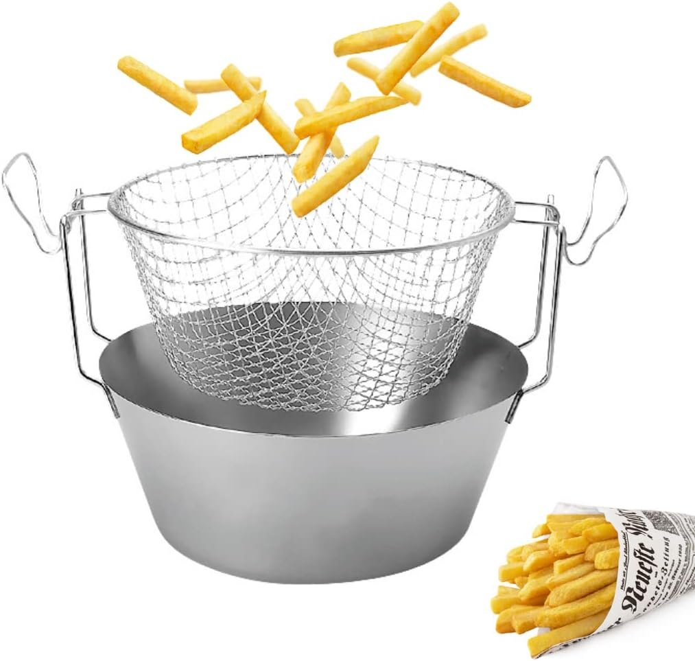 Artame ART23230 - Friteuse inox traditionnelle du Nord avec fond thermique et panier en acier étamé - Ø 30cm, 6,7l