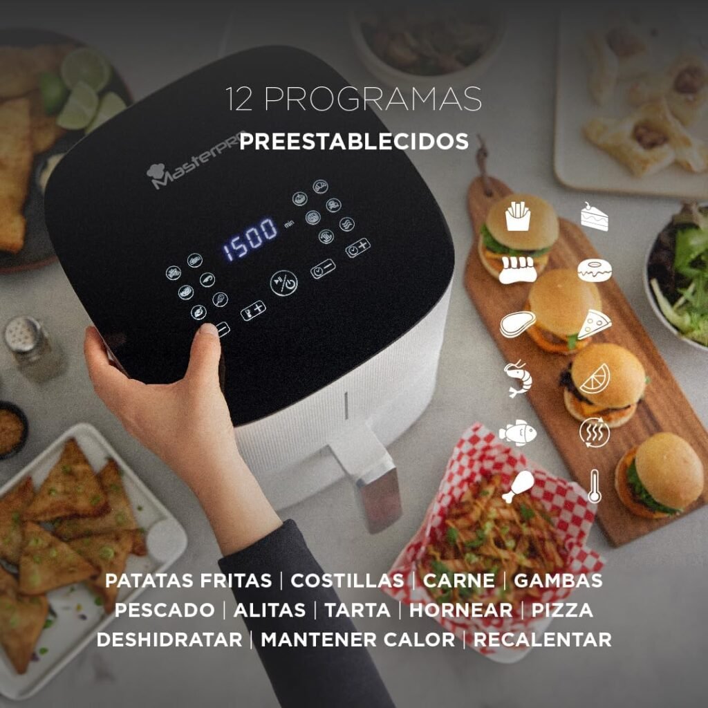 Friteuse à air MasterPRO BY CARLO CRACCO - 1500W 5L - 12 Programmes - Contrôle tactile LED - Contrôle App - Revêtement antiadhésif - Blanc