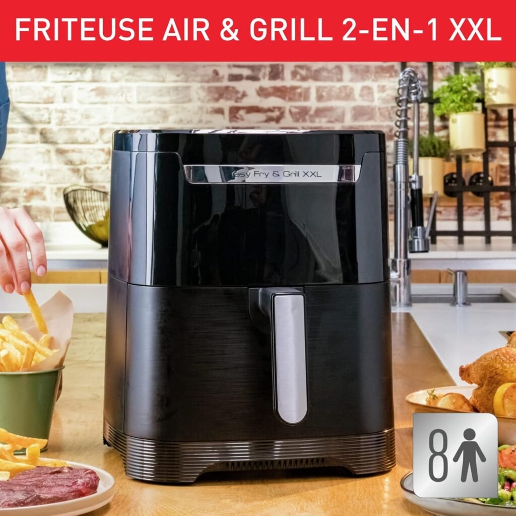 Moulinex Easy Fry & Grill XXL Friteuse sans huile + gril, Capacité 6,5 L, Jusqu’à 8 personnes, 8 programmes automatiques, Séparateur double cuisson, Application Moulinex, air fryer EZ801810