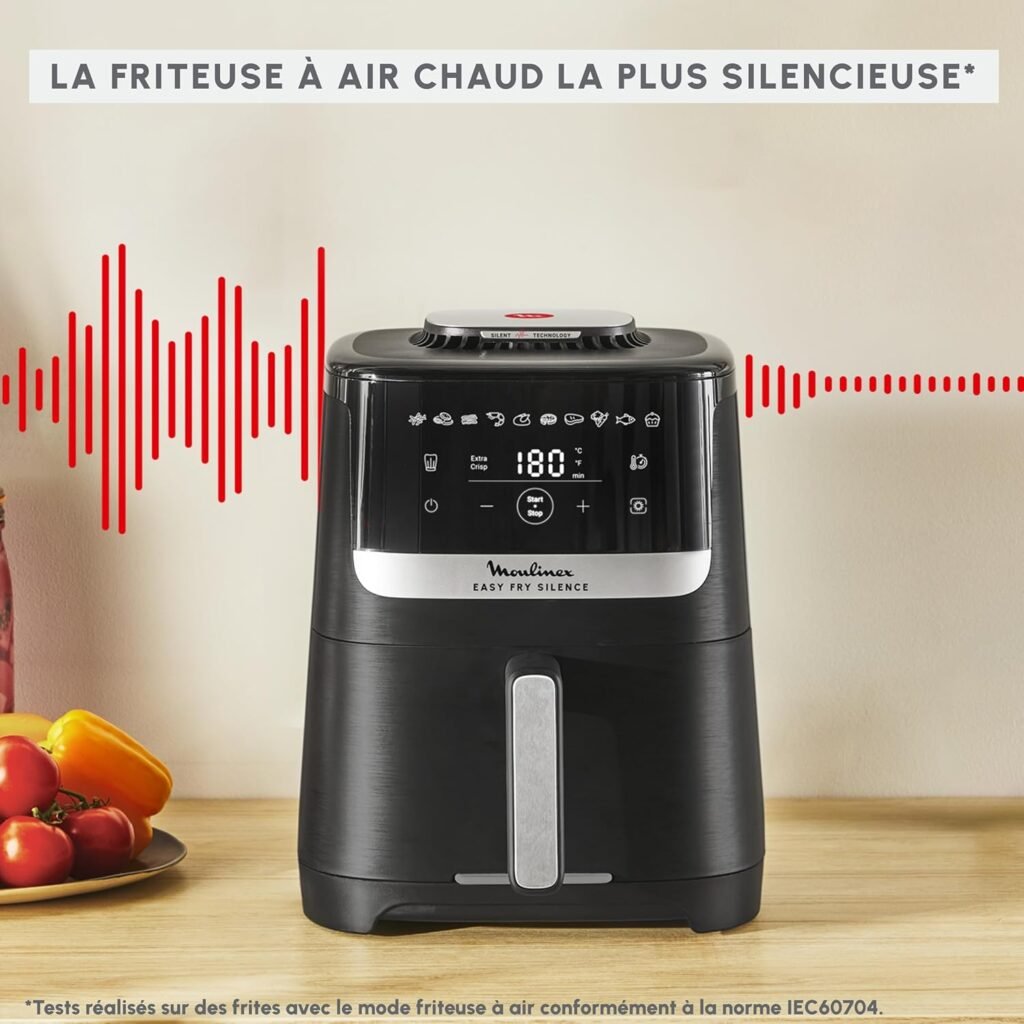 Friteuse à air Moulinex Easy Fry Silence - 5L, 1,5kg, Technologie Silent, Système Easy Clean & Store, 10 programmes, Noir, EZ5528F0