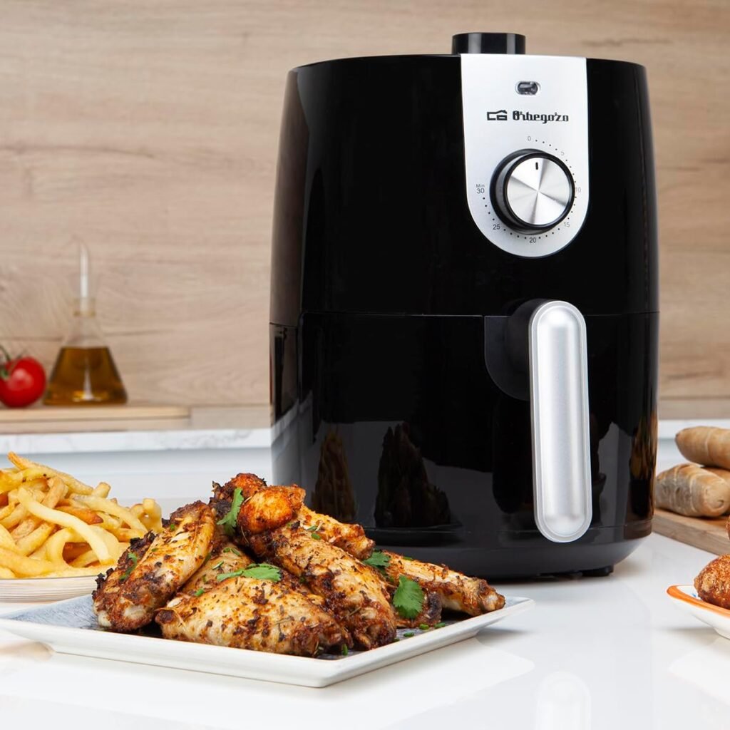 Friteuse à air Orbegozo FDR 27 - 2,5 litres, thermostat réglable, minuterie, cuve amovible antiadhésive lavable au lave-vaisselle - 1200 Watt