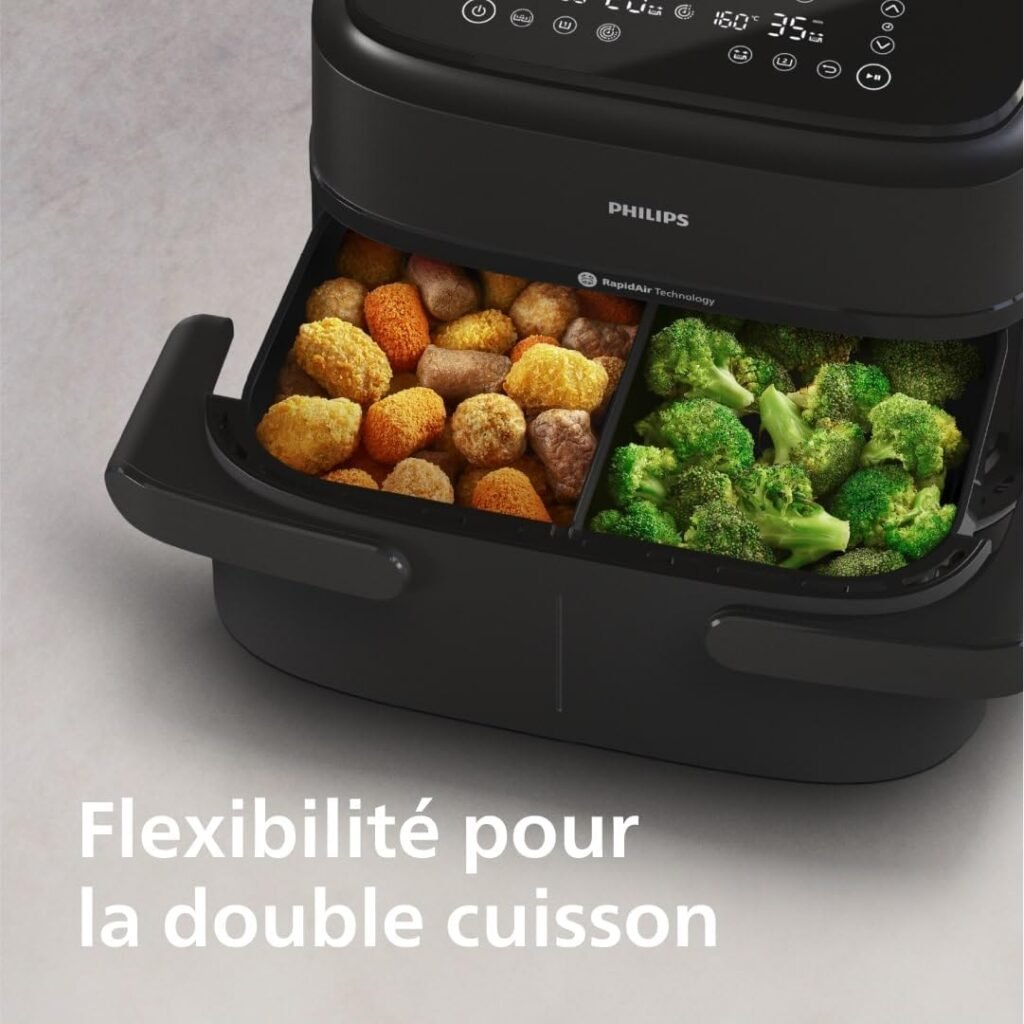 Philips Air Fryer Série 1000 Double Panier avec Séparateur Amovible - 7.1L, Technologie RapidAir, 10 Modes de Cuisson, 90% de Matières Grasses en Moins, Design Compact, Application HomeID (NA154/00) - Image du produit