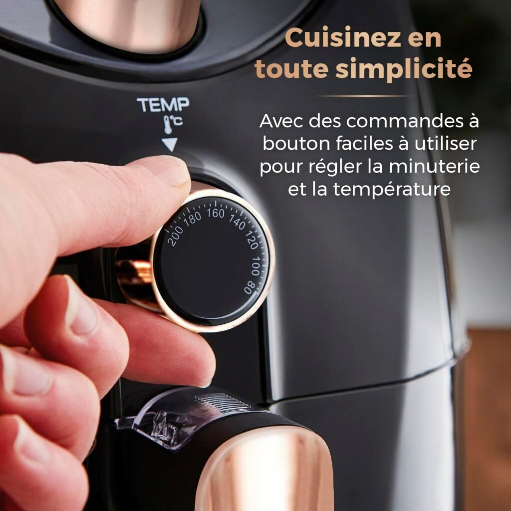 Tower T17021RG Air Fryer - Friteuse sans Huile avec Circulation d'Air Rapide - Taille Familiale 4.3L - Minuterie 60 Minutes - 1500W Noir et Or Rose