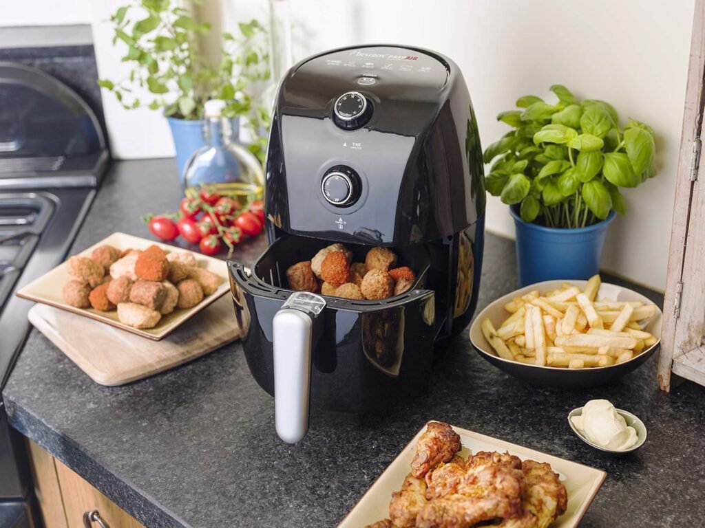 Friteuse à air chaud Bestron avec Technologie PrepAir, Arrêt automatique, 1,5 l, 900 W, Noir