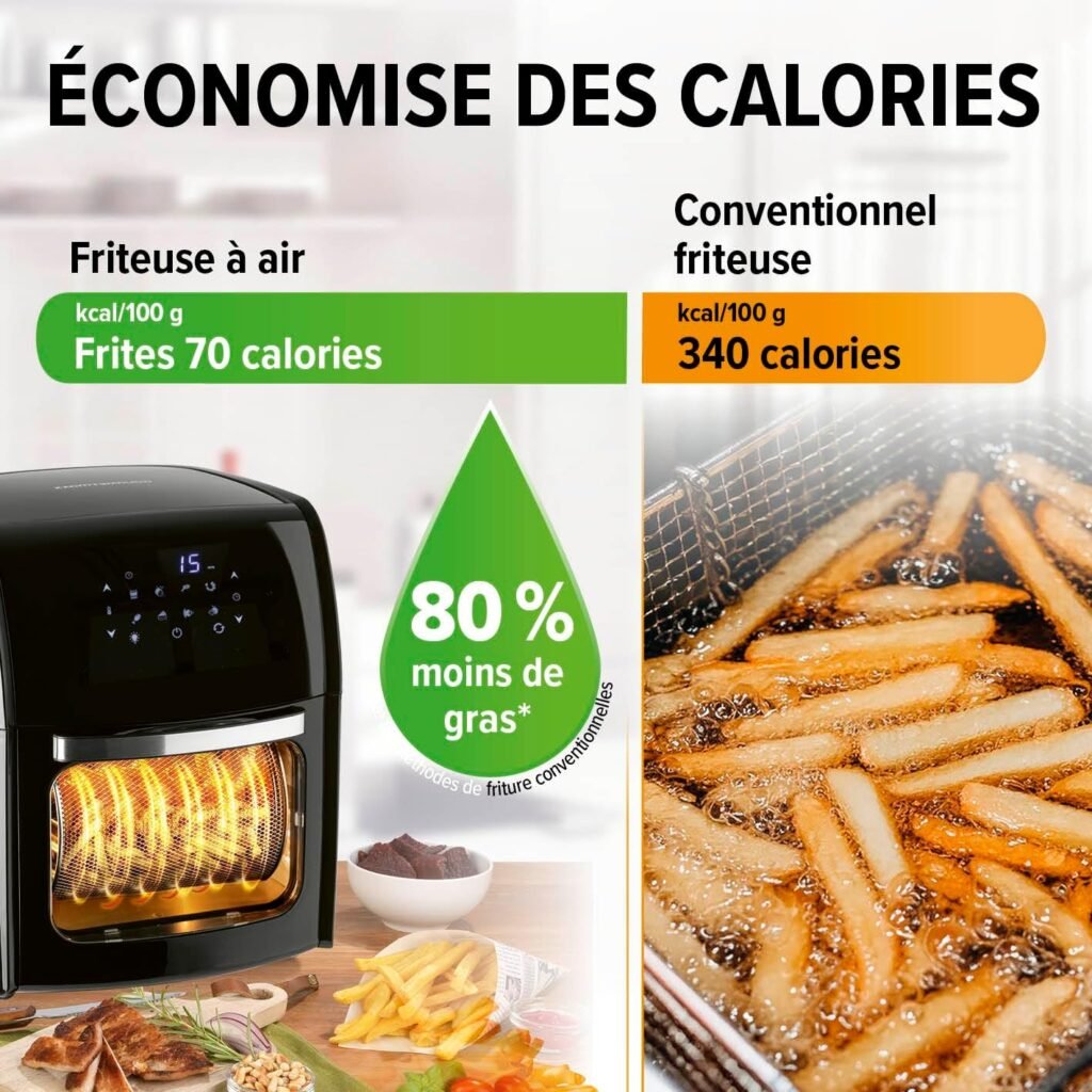 Friteuse à air chaud numérique XL 12 litres de GOURMETmaxx | Préparation faible en graisse et délicate | Fonction minuterie et 9 programmes pour une cuisson précise et automatique