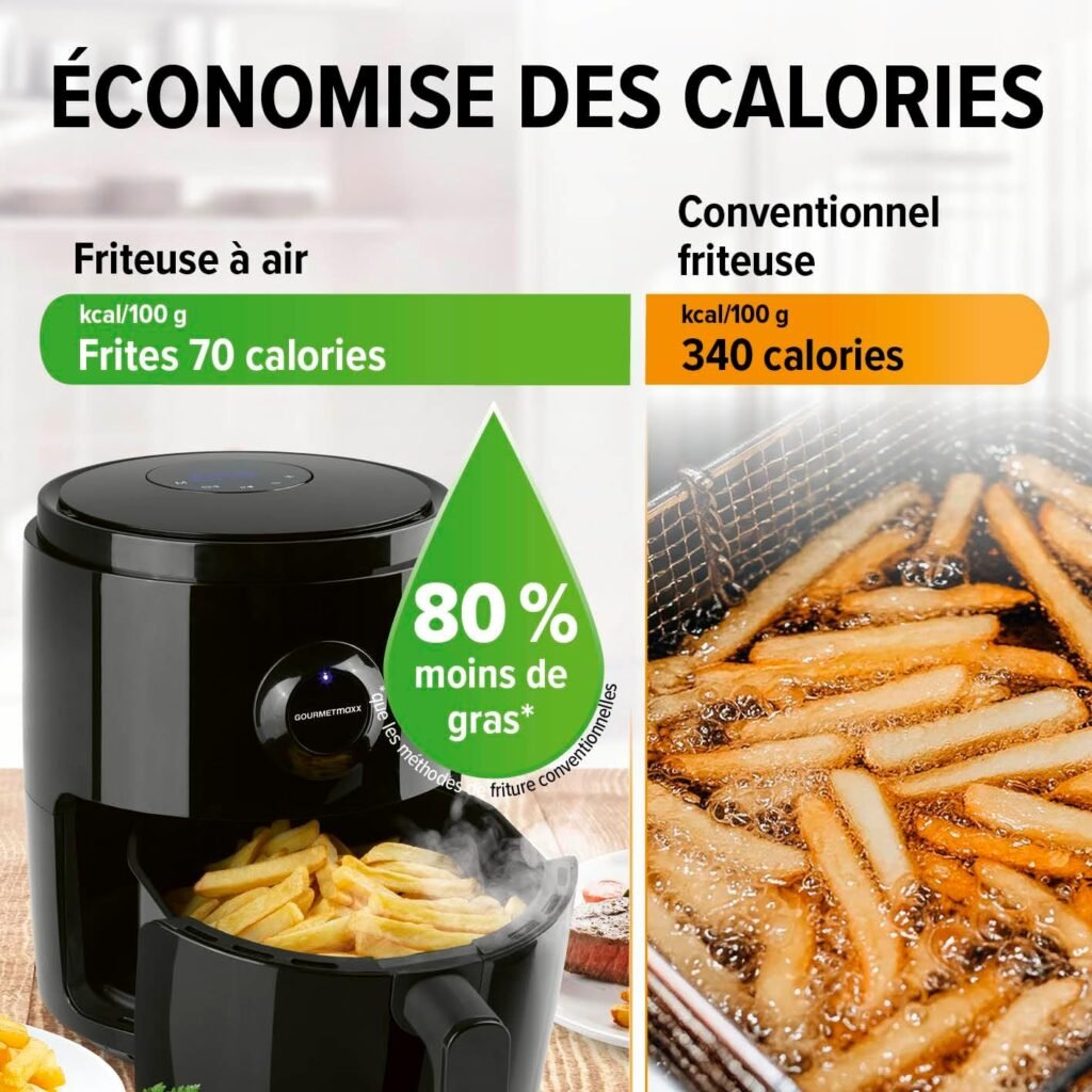 Friteuse à air chaud numérique GOURMETmaxx | Four, gril et friteuse en un | Minuterie 60 min | Arrêt automatique | 6 programmes | Facile à utiliser | 1400 watts
