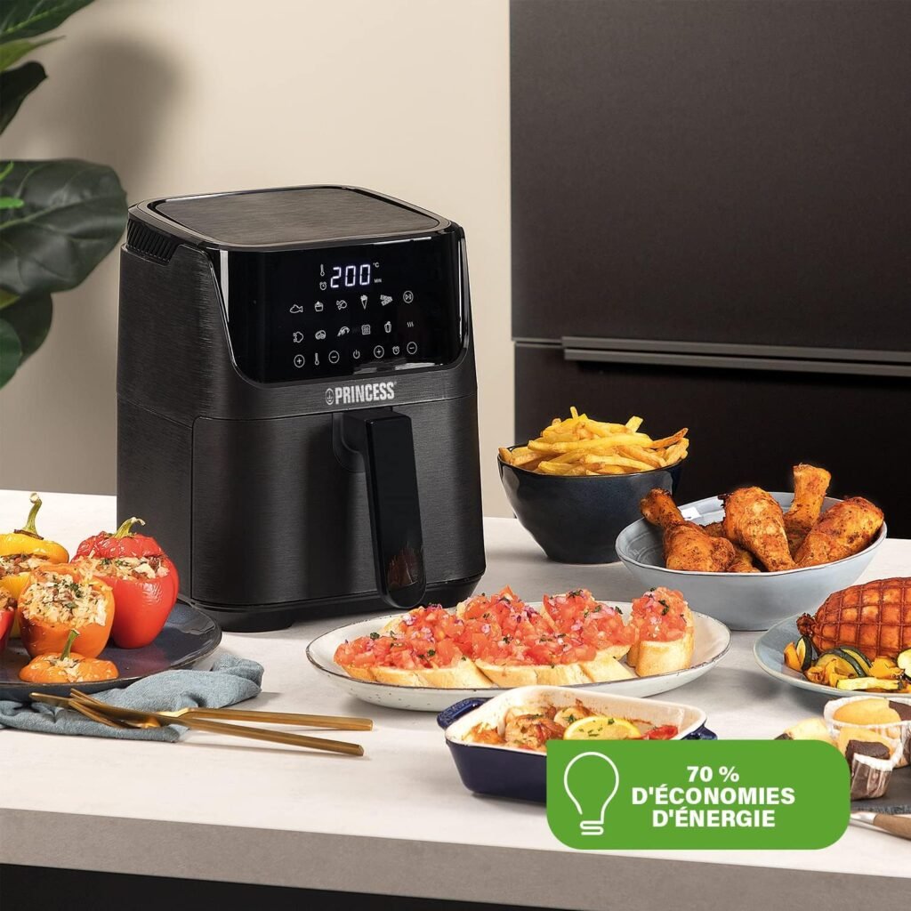 Mini friteuse numérique Princess - 3,5 L - Livre de recettes inclus - 11 programmes - 1 350 W - 182031