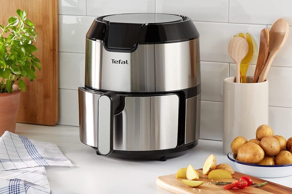 Friteuse à Air Chaud Tefal EY401D Easy Fry Deluxe, 1500W, Capacité 4,2L, XL avec 6 Programmes Automatiques, Écran Numérique, Minuterie, Frites pour 6 Portions, en Acier Inoxydable/Noir