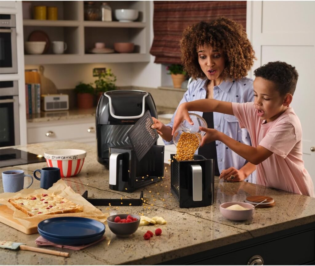 Friteuse sans huile Russell Hobbs Air Fryer Double panier (2 Paniers à 4,25L | 8,5L total) - 8-en-1, écran tactile, synchronisation des temps de cuisson, ajout d'aliments, 200°C Dual Basket N27290-56S
