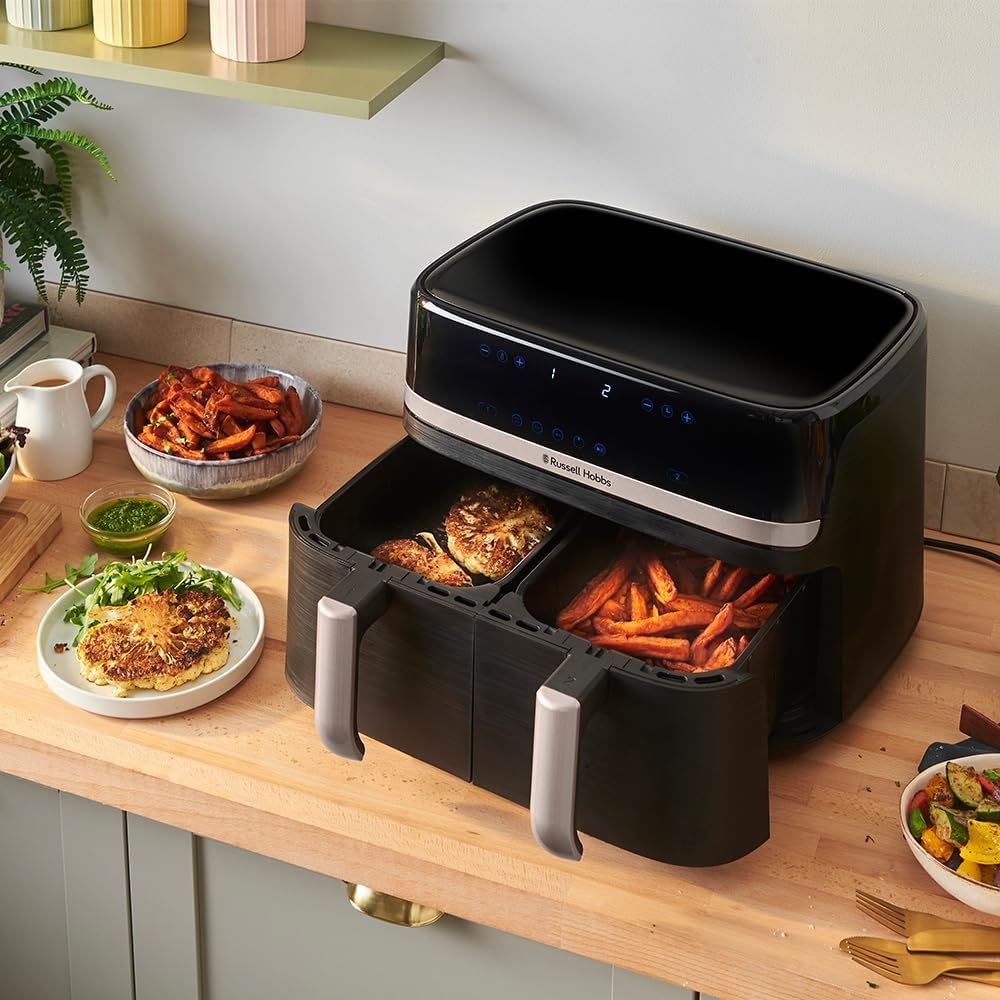 Friteuse sans huile Russell Hobbs Air Fryer Rapid Air 9L - Compact, silencieuse, 9-en-1 - Pièces amovibles, lave-vaisselle - Économique et pratique - 27681-56