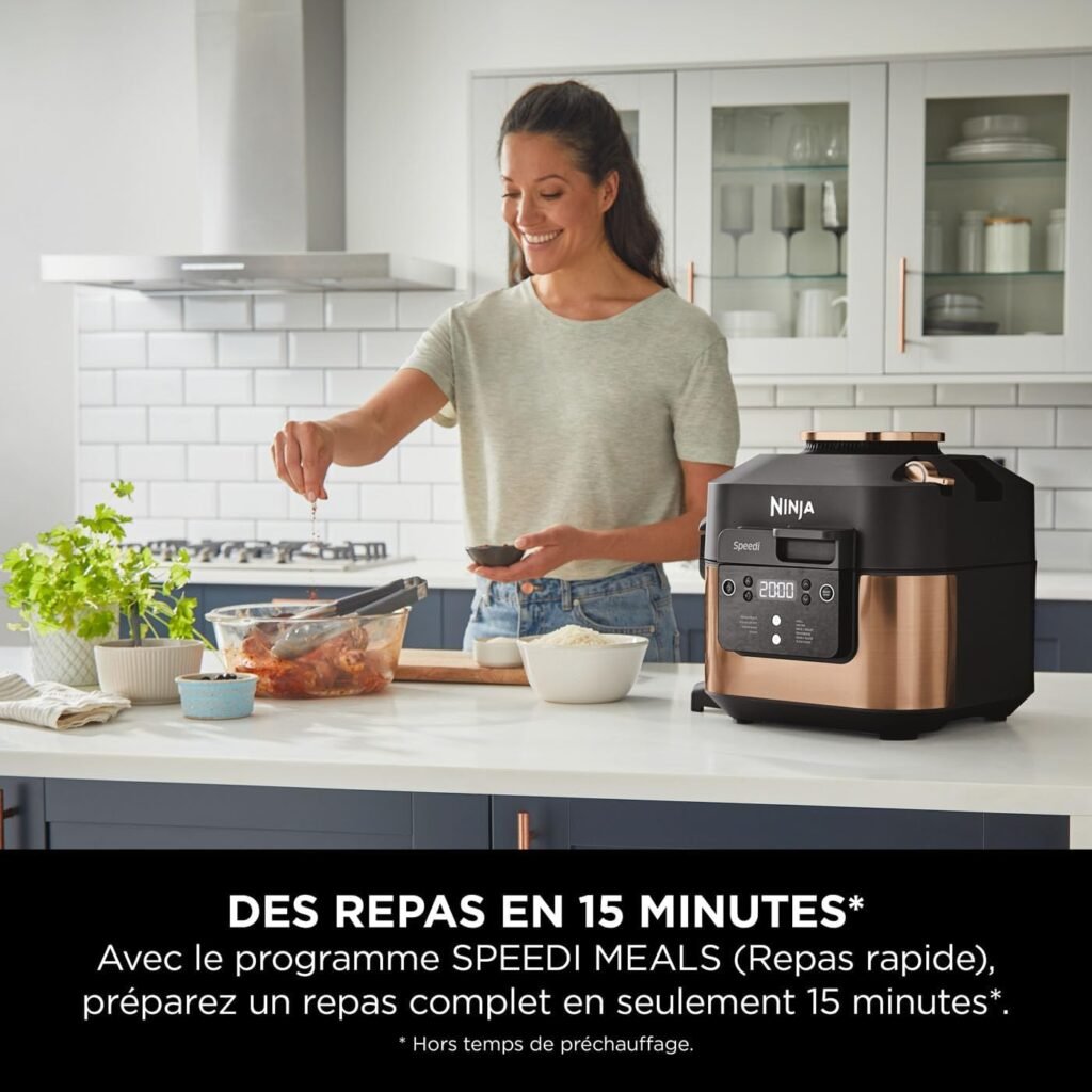 Autocuiseur Ninja Speedi 10-en-1, Air Fryer, Friteuse à Air, Multicuiseur - Repas pour 4 en 15 minutes - Vapeur, Grill, Cuire au Four, Rôtir, Mijoter - Noir et Cuivre ON400EUCP